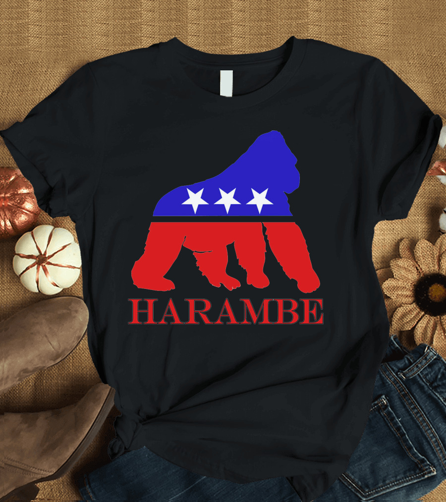Harambe Red Blue Stars Gorilla T-Shirt