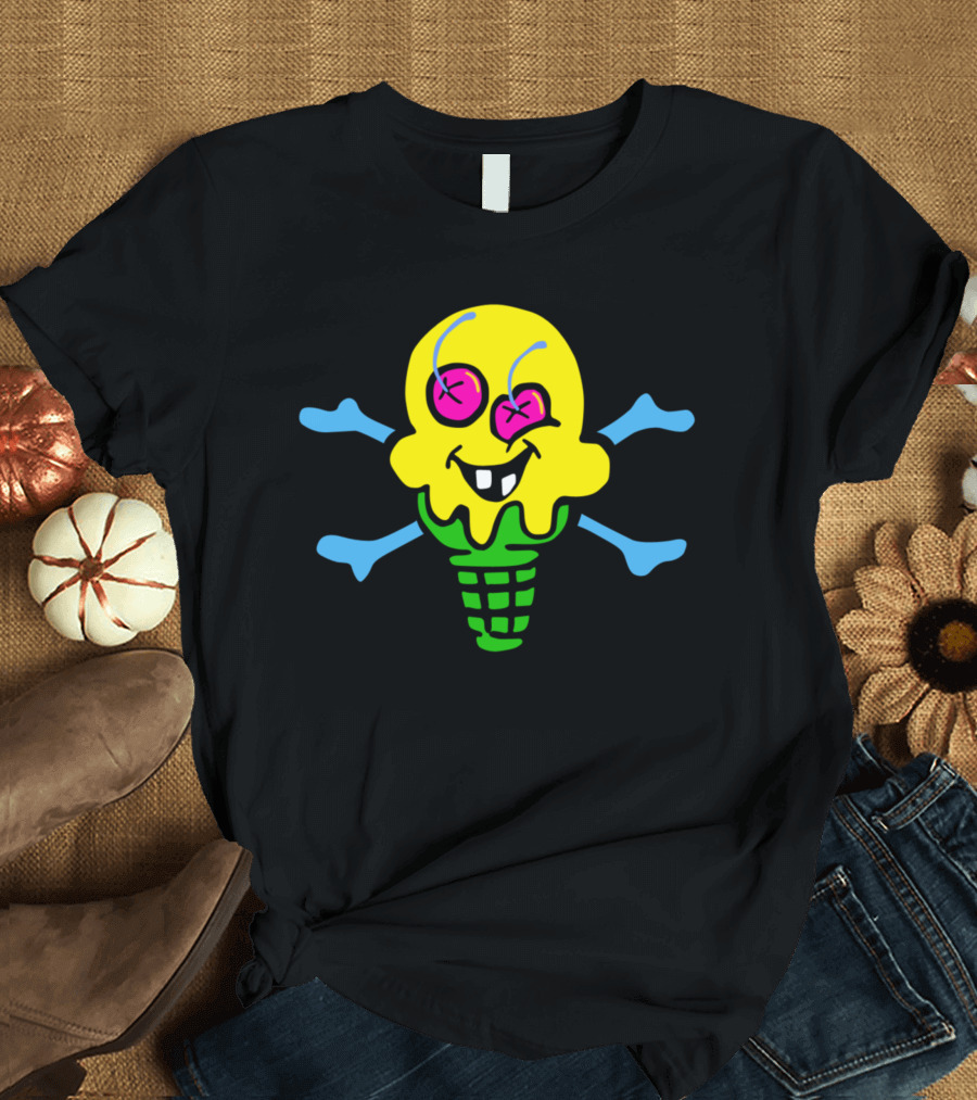 Mad Ice Cream Skull Cone Colorful Fun T-Shirt