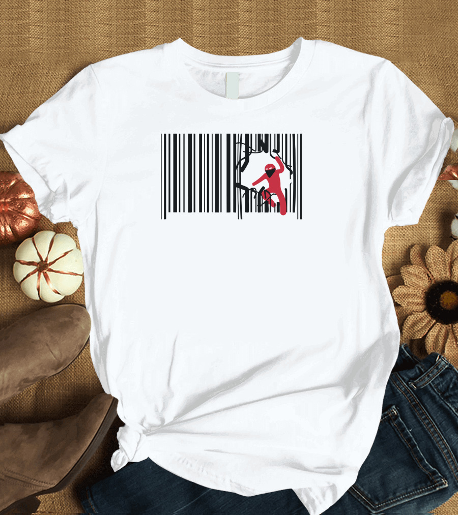 Barcode Bandit Escape Black Barcode Red Figure T-Shirt