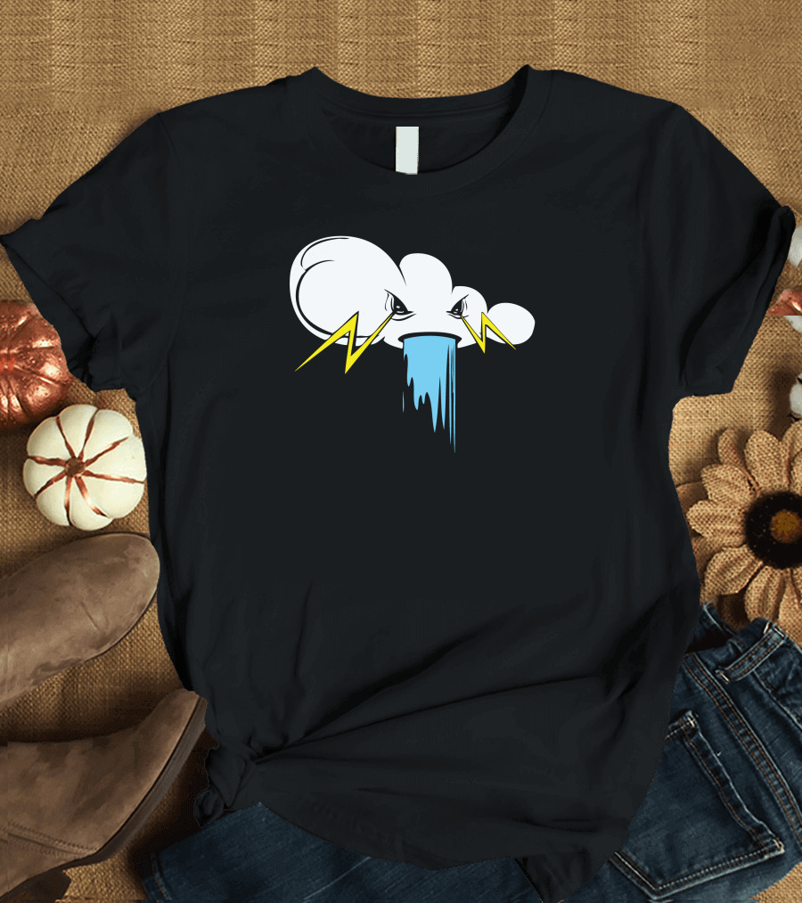 Grumpy Storm Cloud with Lightning and Rainfall T-Shirt