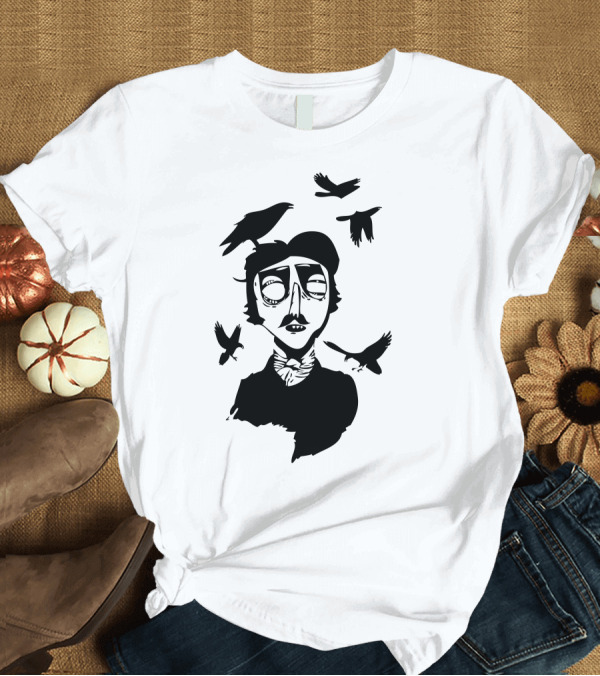 T-Shirt: Edgar Allan Poe Dark Silhouette with Ravens T-Shirt Edgar Allan Poe Dark Silhouette with Ravens T-Shirt