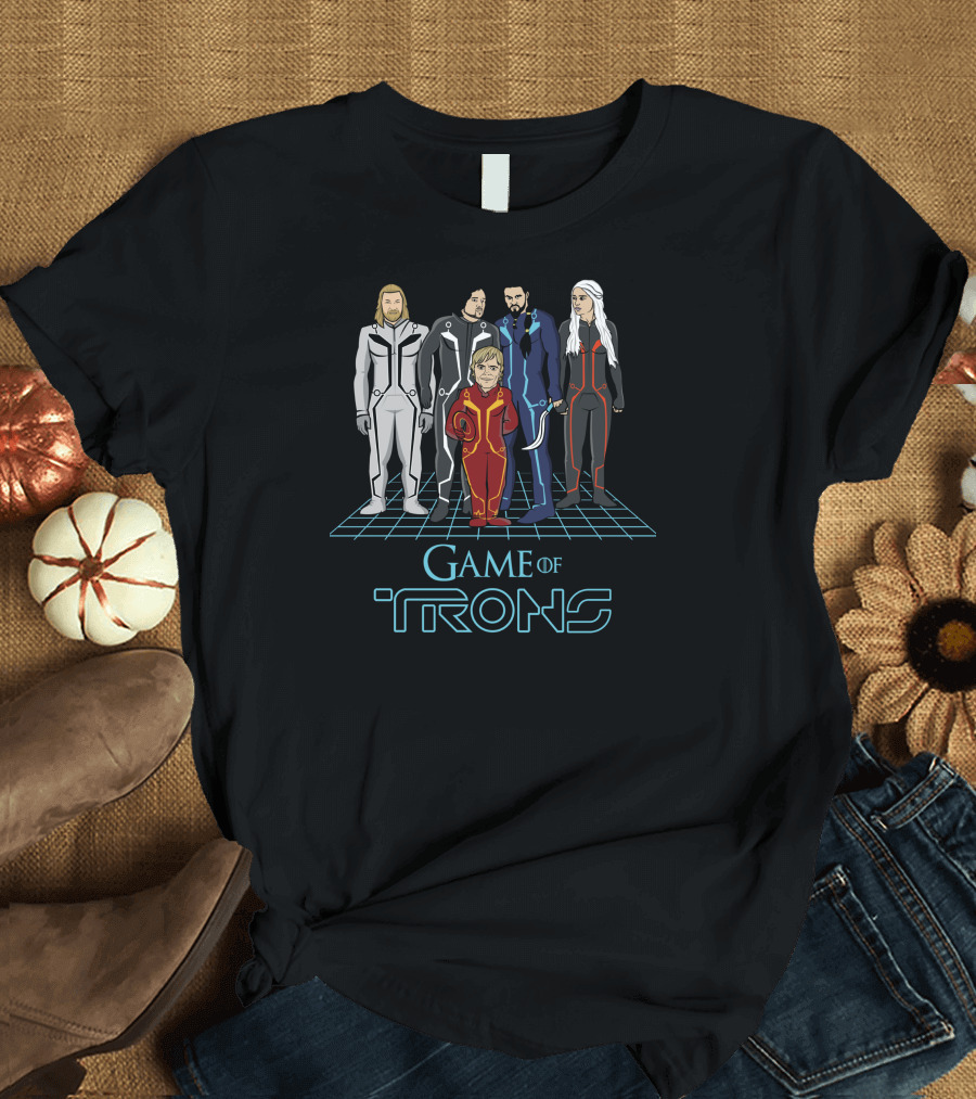 Game Of Trons Characters in Sci-Fi Suits on Grid Background T-Shirt