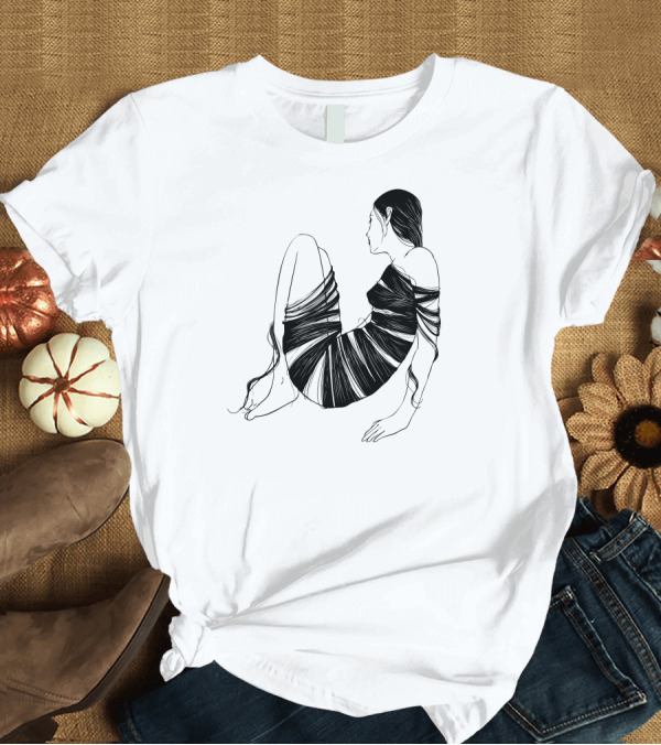 T-Shirt: Hair Cloth Wrapped Figure Sitting Profile T-Shirt Hair Cloth Wrapped Figure Sitting Profile T-Shirt
