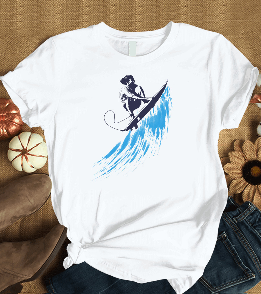 Ocean Surfer Riding the Waves in Blue Shadows T-Shirt