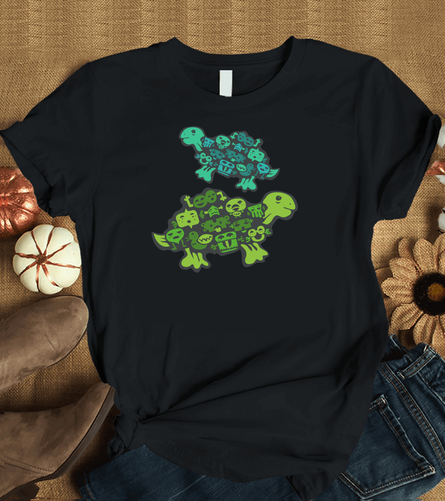 One Shell Of A Time Turtle Silhouettes with Funky Faces T-Shirt