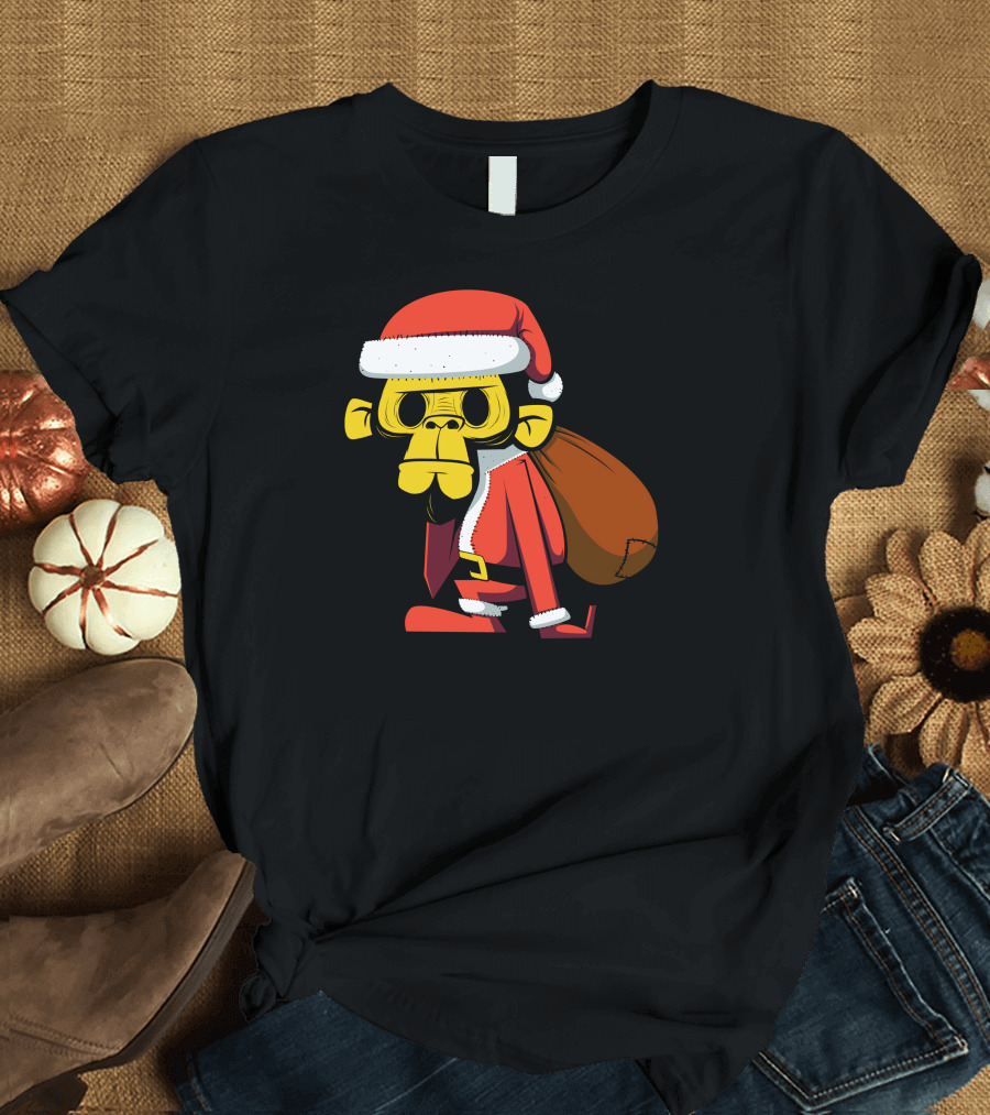 Santa Claus Monkey in Santa Suit with Sack T-Shirt