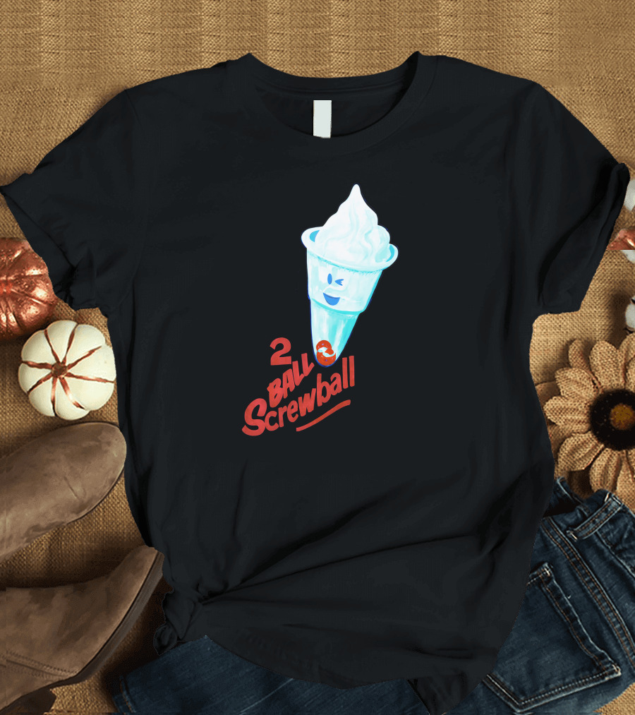 2 Ball Screwball Ice Cream Cone Winking Face T-Shirt