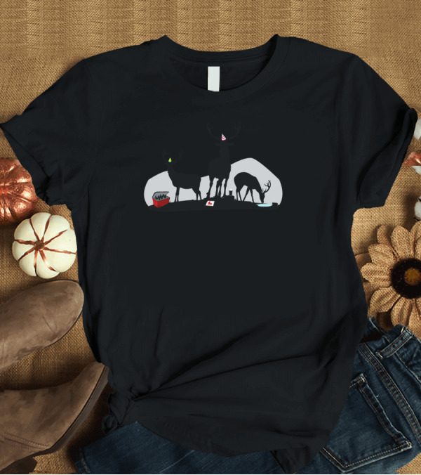 T-Shirt: Stag Party Antler Trio with Party Hat and Drinks T-Shirt Stag Party Antler Trio with Party Hat and Drinks T-Shirt
