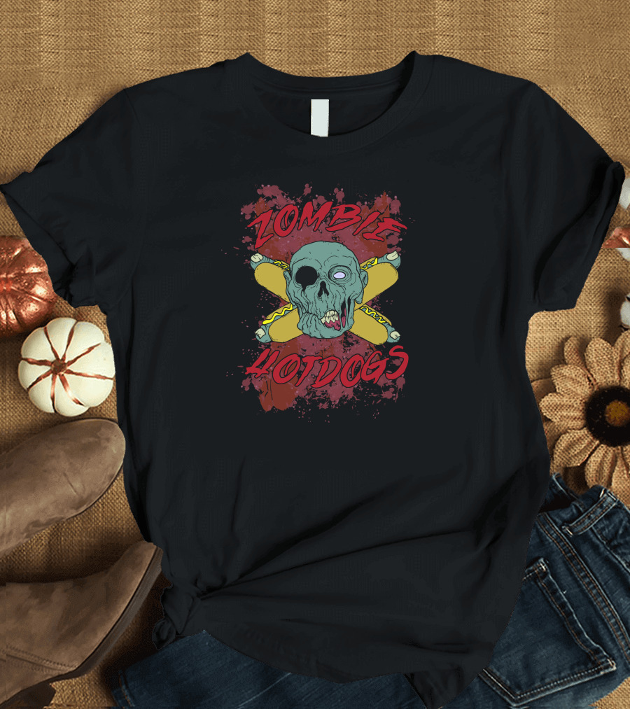 Zombie Head with Hotdogs Crossing Backdrop T-Shirt