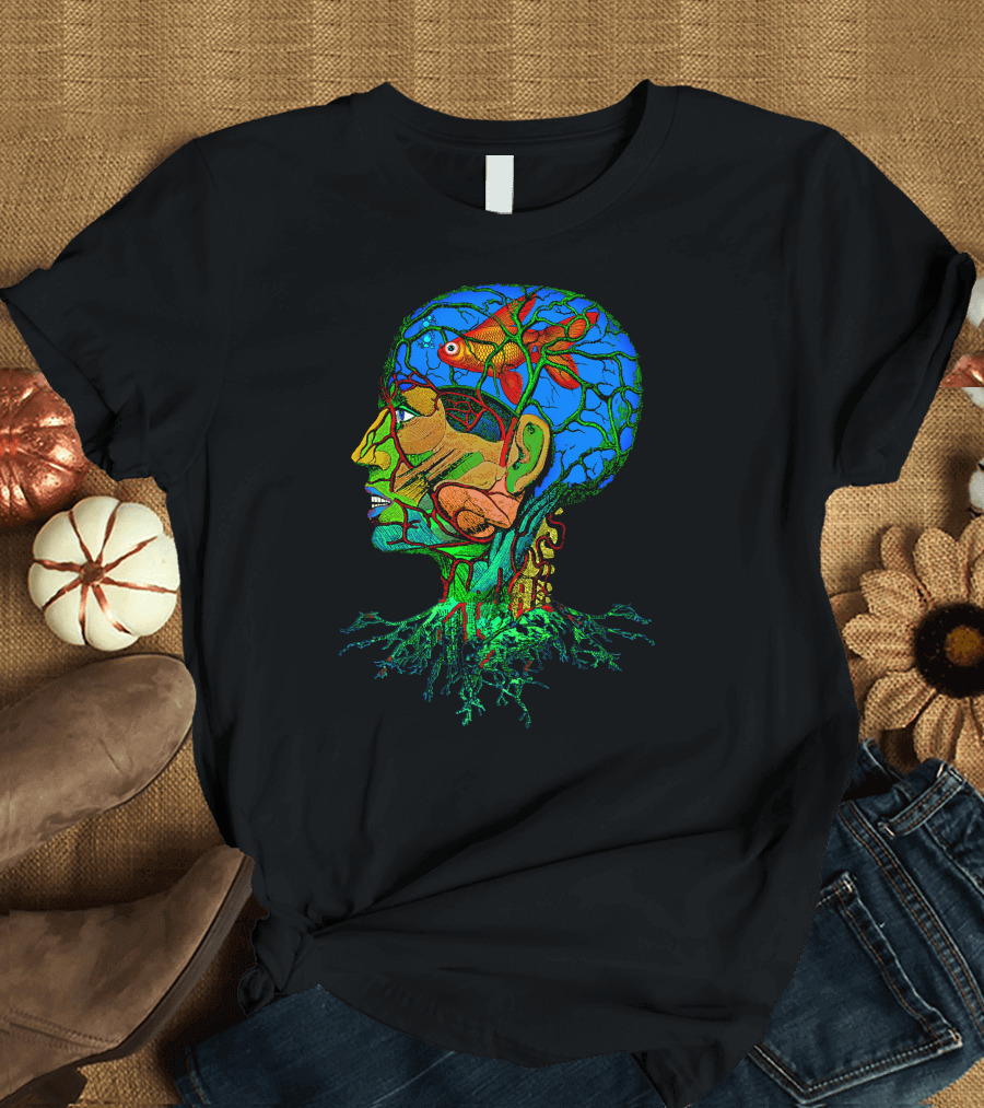 Gold Fish Swimming in Brain Roots and Vascular Mind Maze T-Shirt