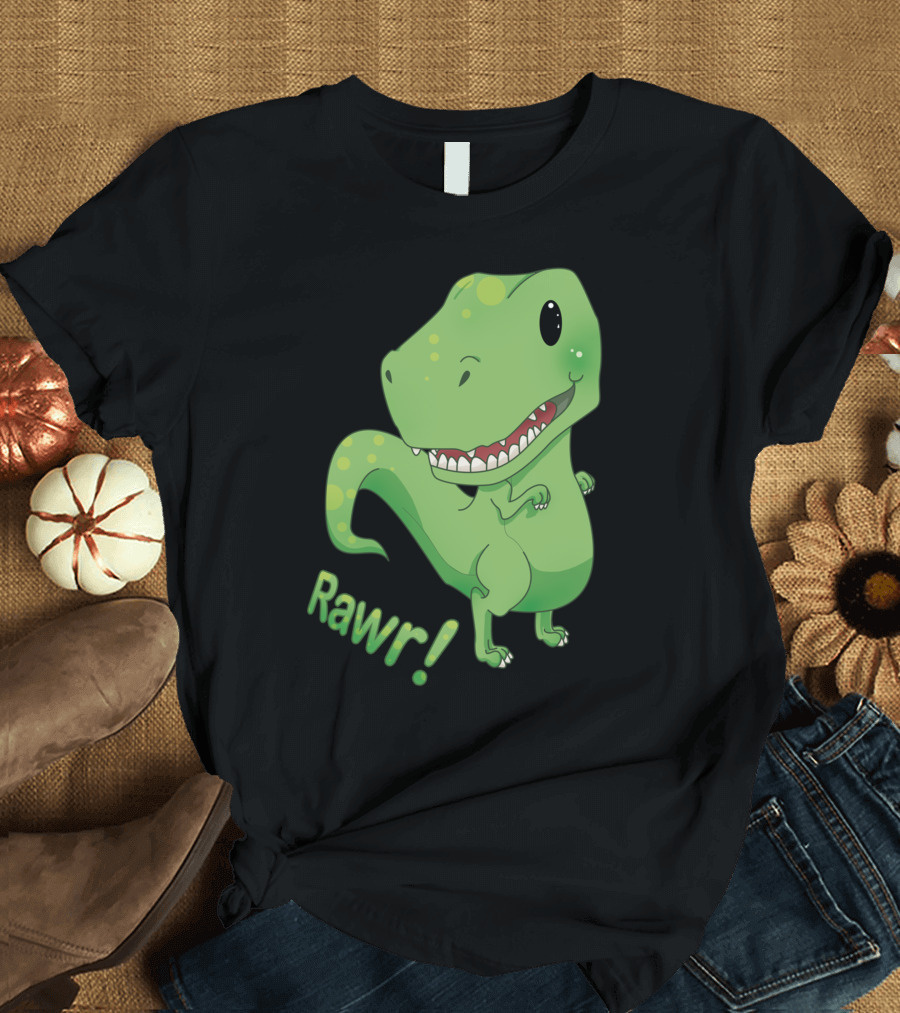 Rawr Dinosaur Cute Green Cartoon T-Rex T-Shirt