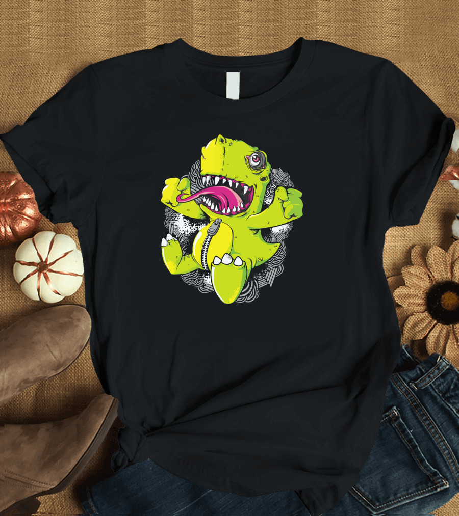 Rawrr Dinosaur Creature Cartoon with Zipper and Claws T-Shirt