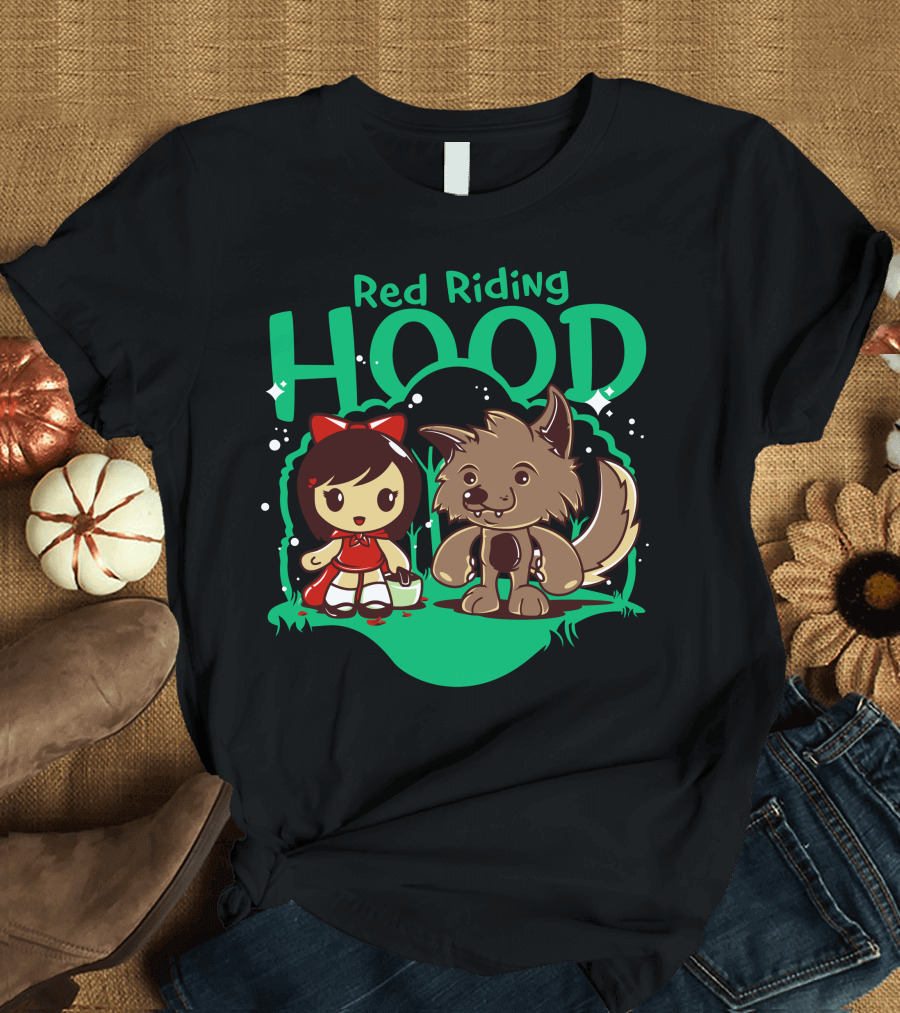 Red Riding Hood Cute Character and Friendly Wolf Forest Adventure T-Shirt
