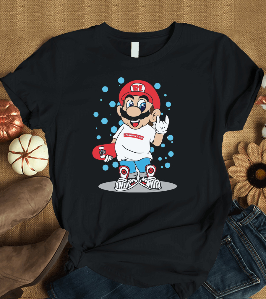 Respect Line RL Skateboard Character with Red Cap and White Gloves T-Shirt