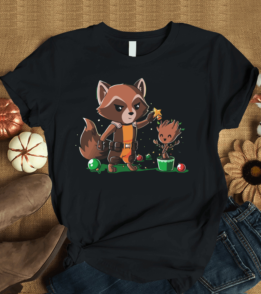 Rocket Around Groot Holiday Decoration T-Shirt