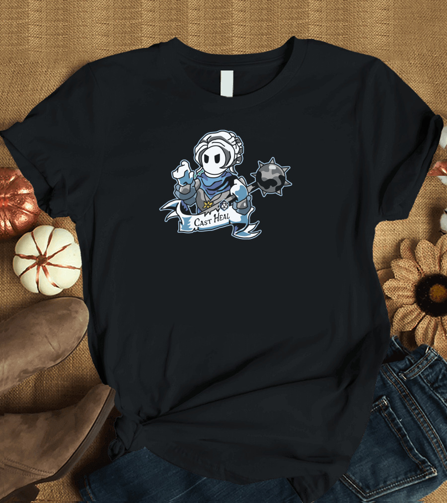 Cast Heal Knight Wielding Mace Icon with Blue Accents T-Shirt