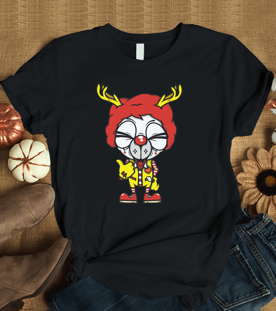 Ronald Mcmocho Cheeseburger Antlers Clown Red Hair Character T-Shirt