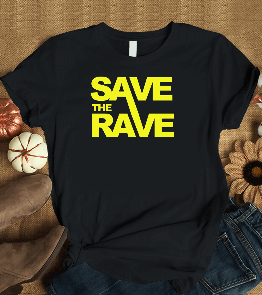 SAVE THE RAVE Bold Yellow Neon Text T-Shirt