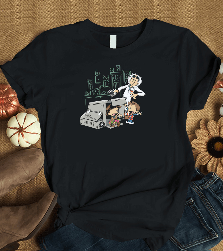 Calvin and Hobbes Meets Back to the Future Time Travel Paradox T-Shirt