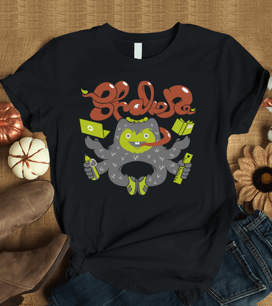 Shaker Multi-Handed Creature with Tools and Books T-Shirt