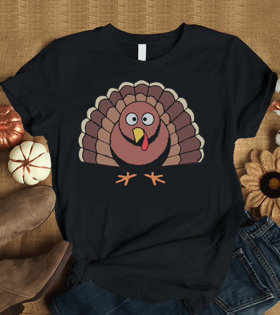Turkey Cartoon Character with Colorful Feathers T-Shirt