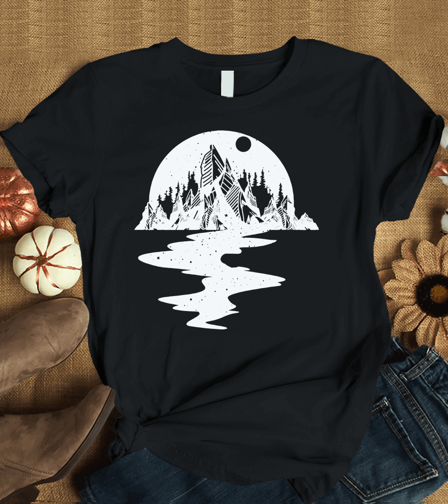 Way Of Life Nature Mountain Reflection Moon Forest T-Shirt