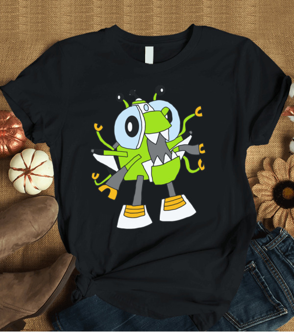 T-Shirt: Alien Orbitons Max Green Cartoon Character with Big Eyes and Antennas T-Shirt Alien Orbitons Max Green Cartoon Character with Big Eyes and Antennas T-Shirt