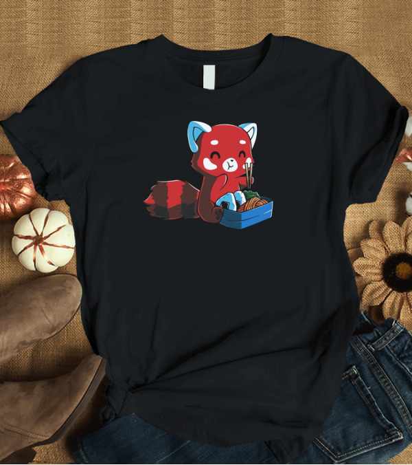 T-Shirt: Kawaii Red Panda Eating Bento Box Sushi T-Shirt Kawaii Red Panda Eating Bento Box Sushi T-Shirt