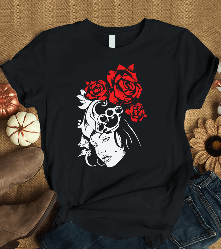 Lady Rose Red Floral Portrait Style Roses T-Shirt