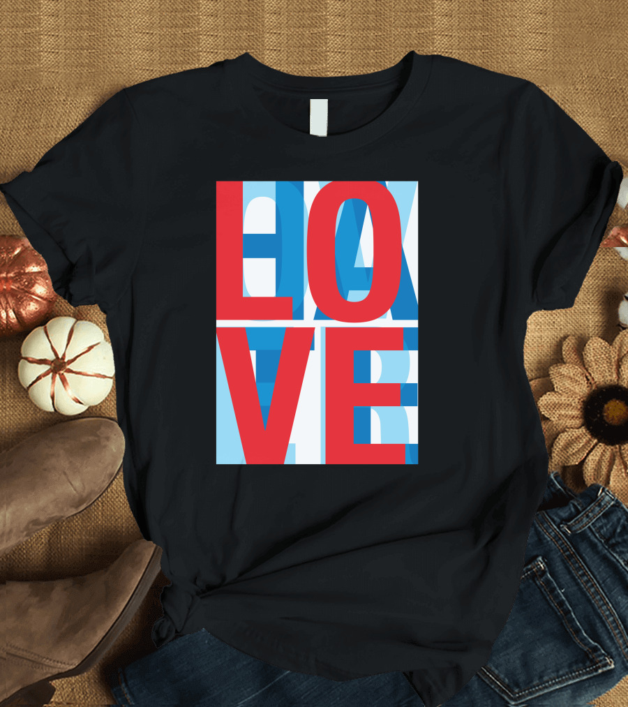 LOVE Overlapping HATE in Bold Red and Blue Text T-Shirt