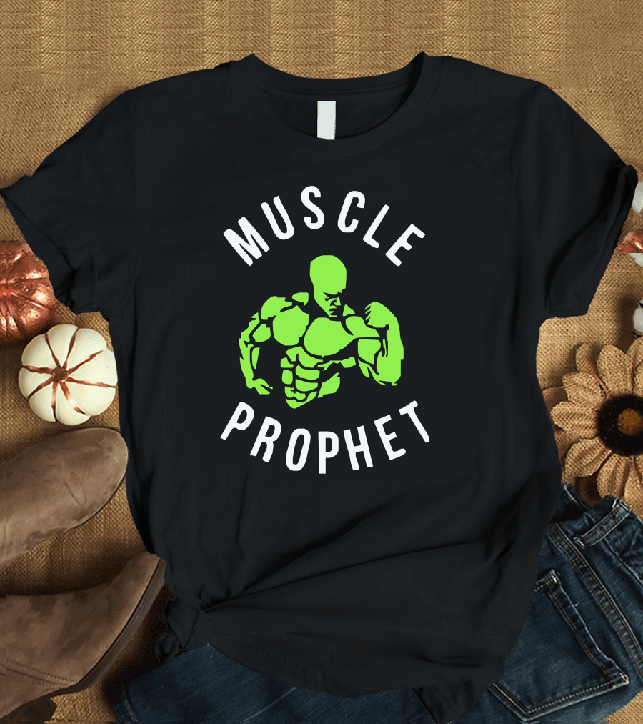 MUSCLE PROPHET Bodybuilder Silhouette in Vibrant Green T-Shirt