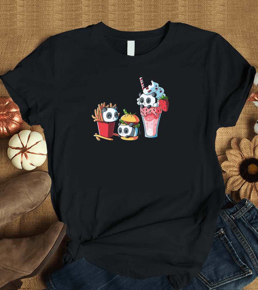 Combo Meal Cute Panda Fries Burger Milkshake T-Shirt