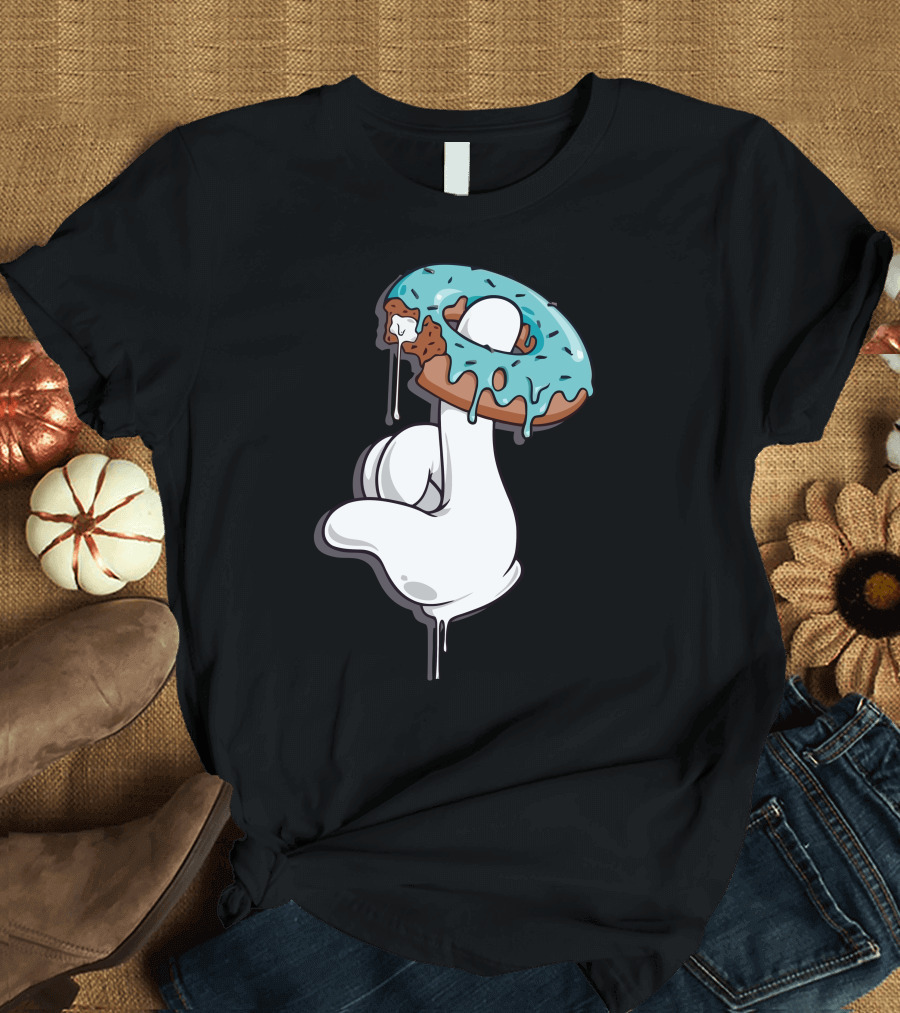 Frases Hand Holding Blue Frosted Donut with Bite and Drips T-Shirt