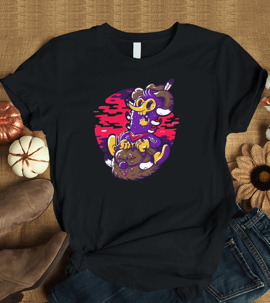 Gugu Rider Cartoon Character Riding Mythical Beast T-Shirt