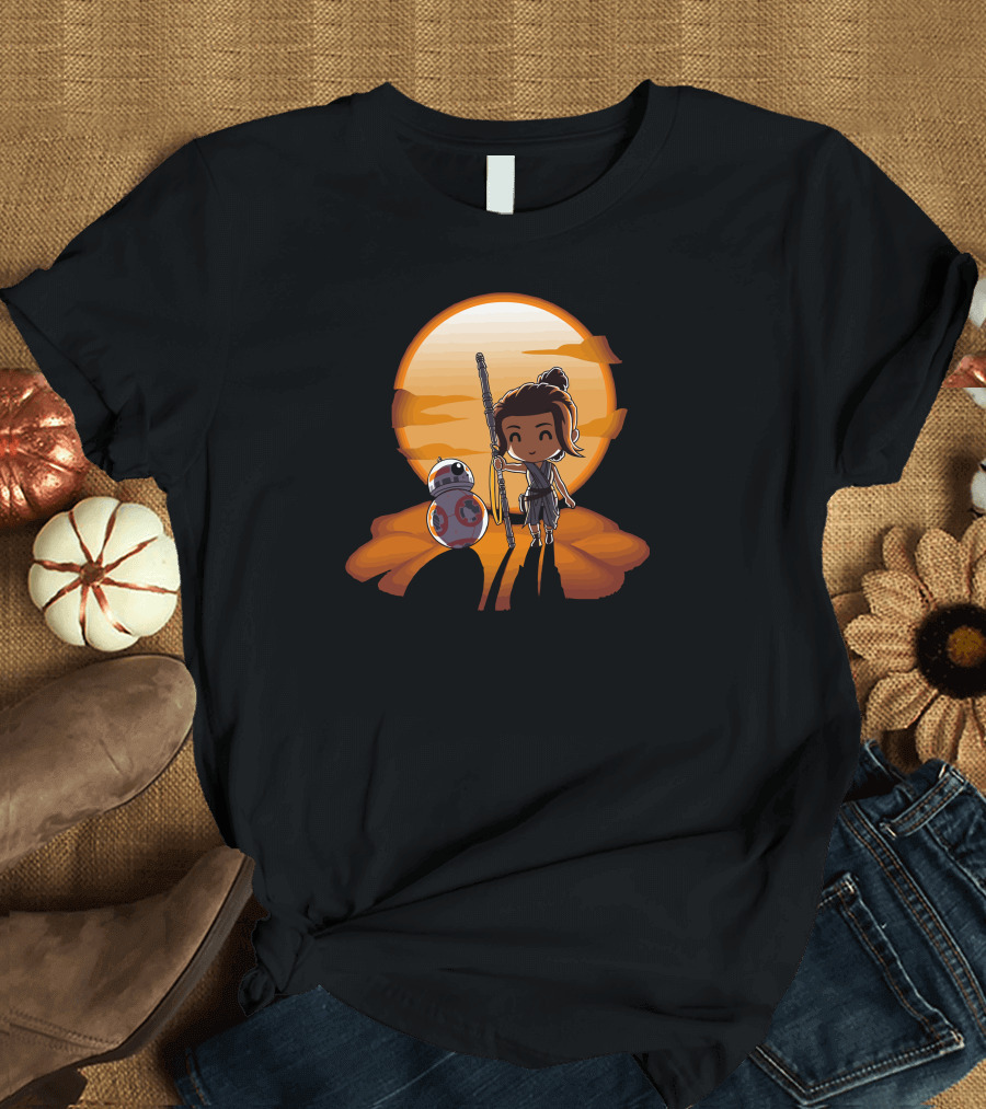 Rey and BB-8 Jakku Sunset Scene T-Shirt