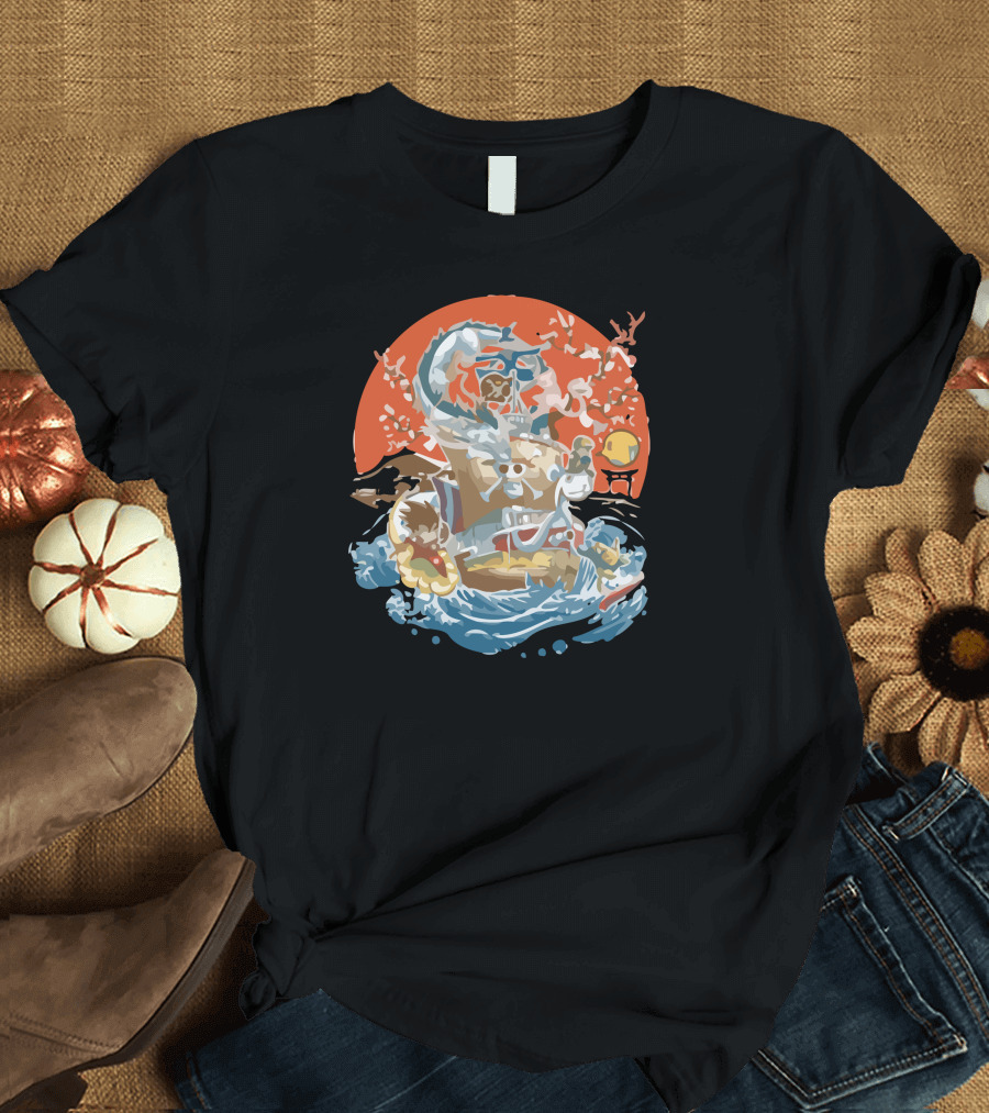 Japanese World Adventure Voyage with Iconic Pirate Crew and Rising Sun T-Shirt