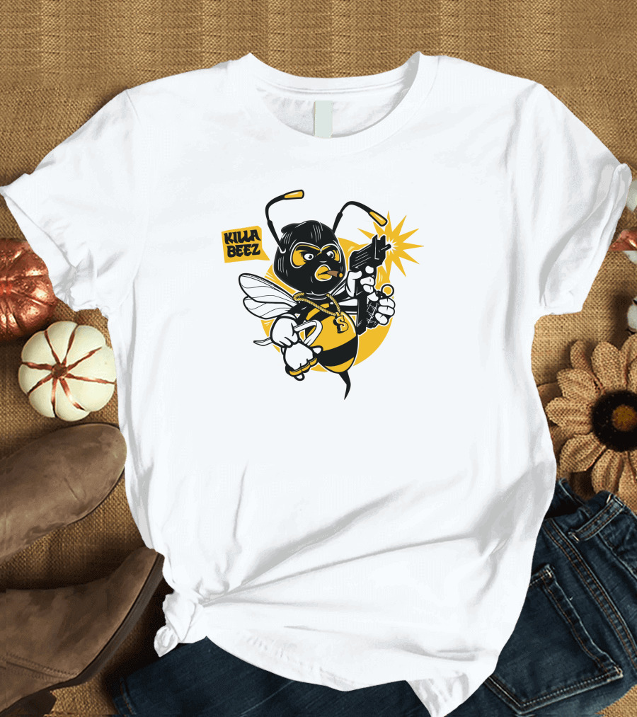 Killa Beez Cartoon Gangster Bee with Blasting Gun T-Shirt