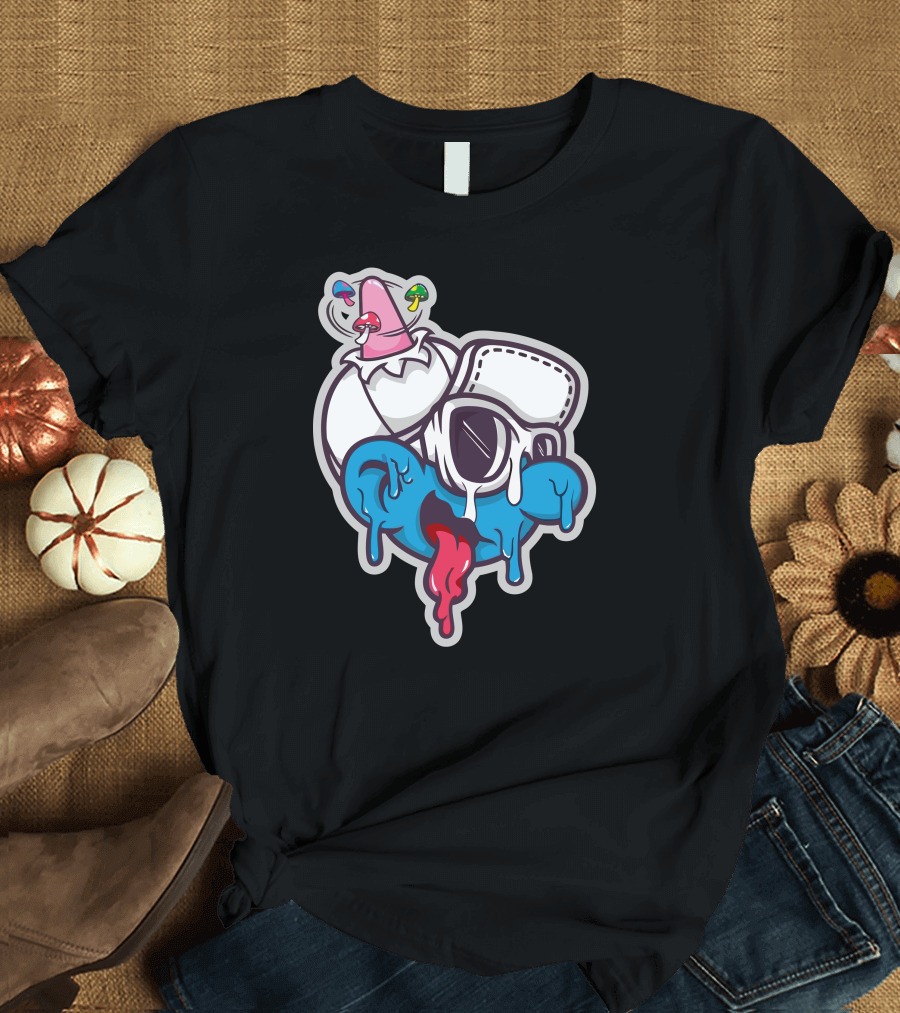 Krim Lim Melting Cartoon Face with Colorful Drink Elements T-Shirt
