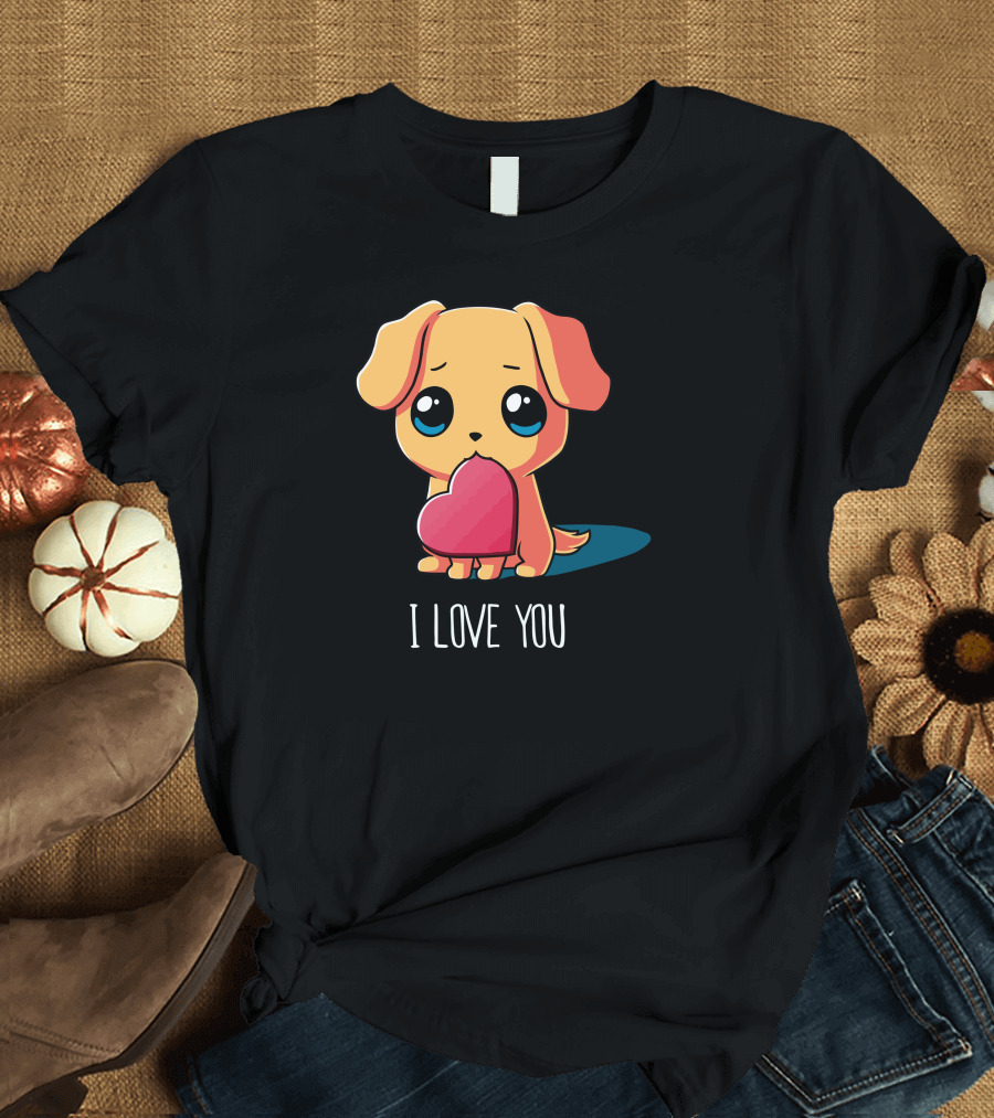 I Love You Puppy Holding Heart T-Shirt