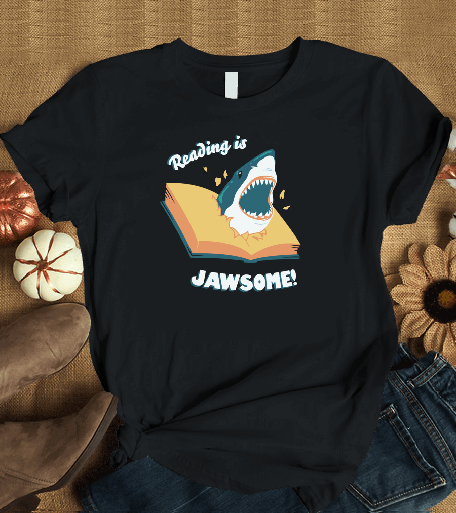 Reading Is Jawsome Shark Open Book Fun T-Shirt