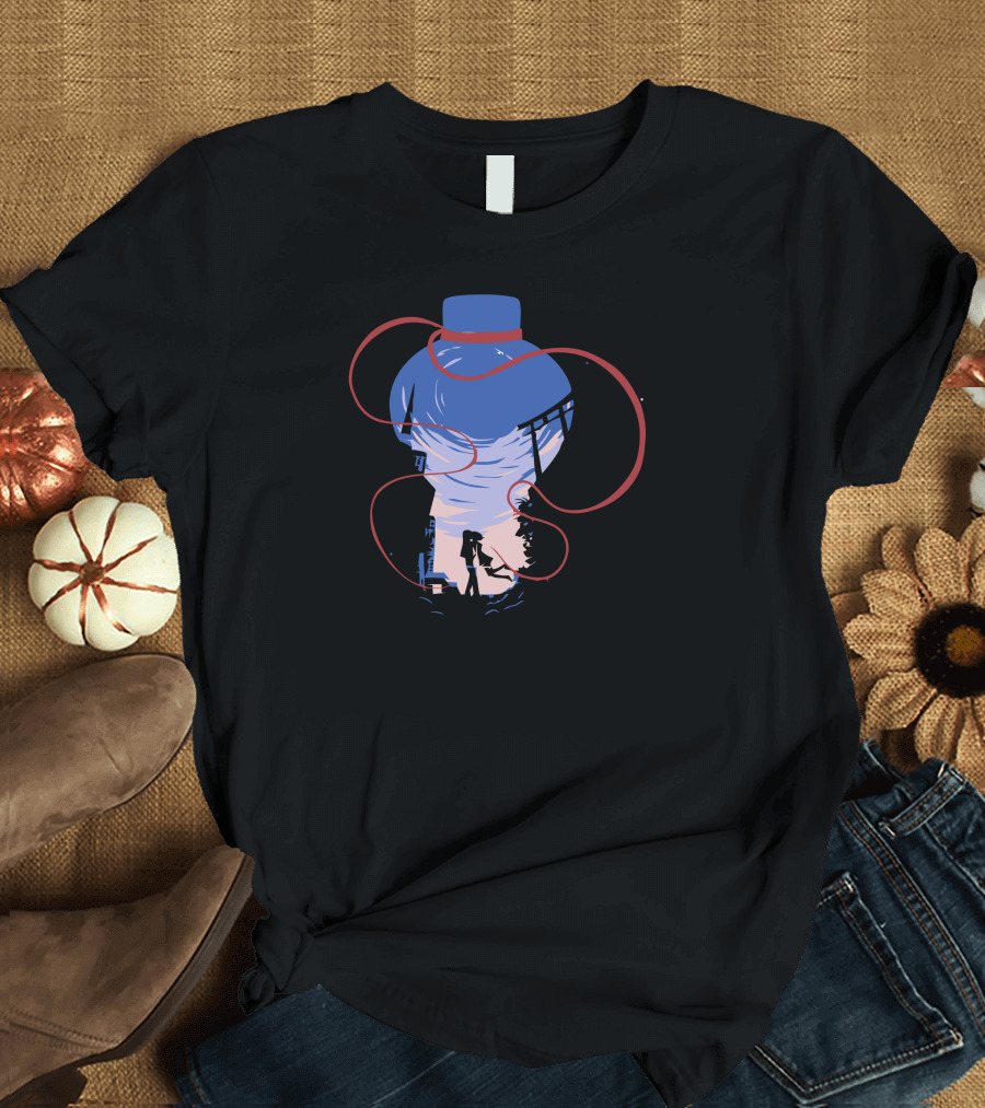 Red String of Fate Japanese Urban Night Scene T-Shirt