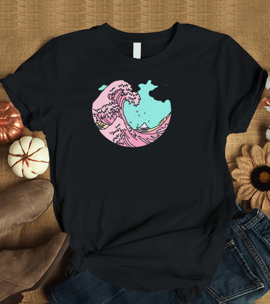 Japanese Pastel Kawaii Anime Meme Surf Beach Wave Ocean Aesthetic T-Shirt