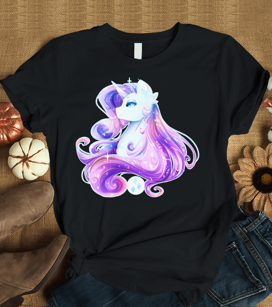 Shining Beautiful Unicorn with Colorful Flowing Mane and Sparkling Accents T-Shirt