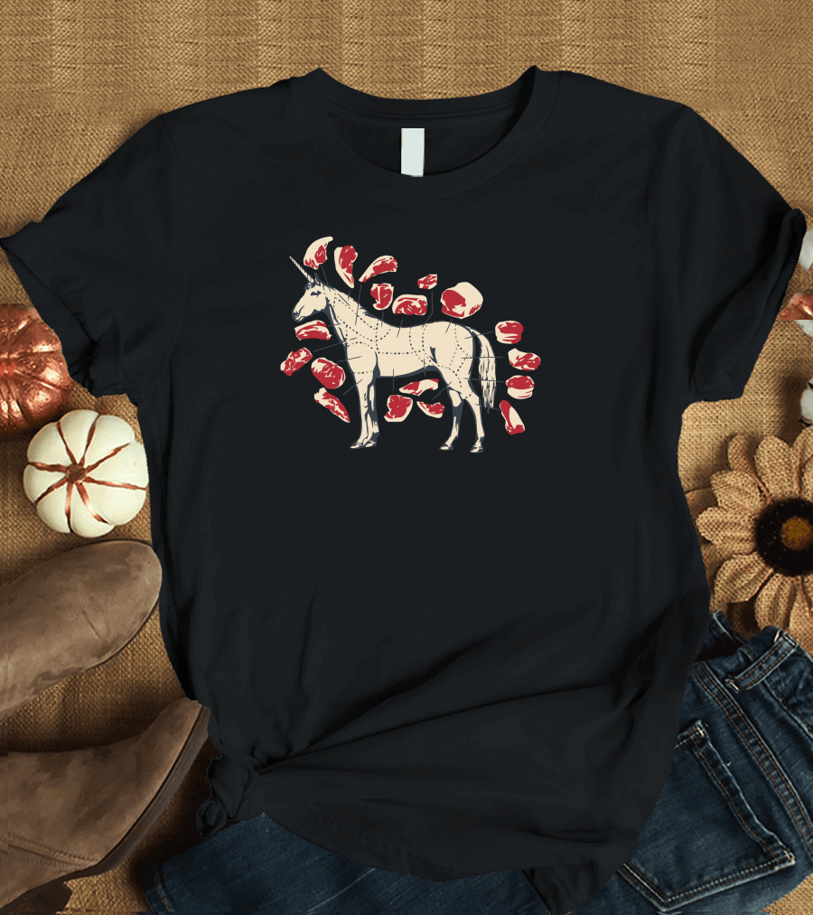 Unicorn Meat Cuts Diagram with Butchered Steak Pieces T-Shirt