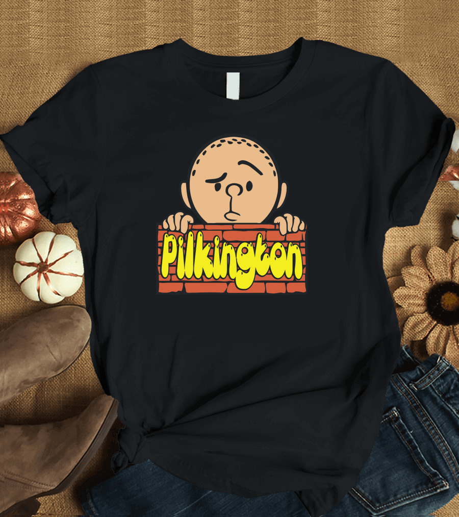Karl Pilkington Peeking Pilkington Brick Wall Cartoon Character T-Shirt