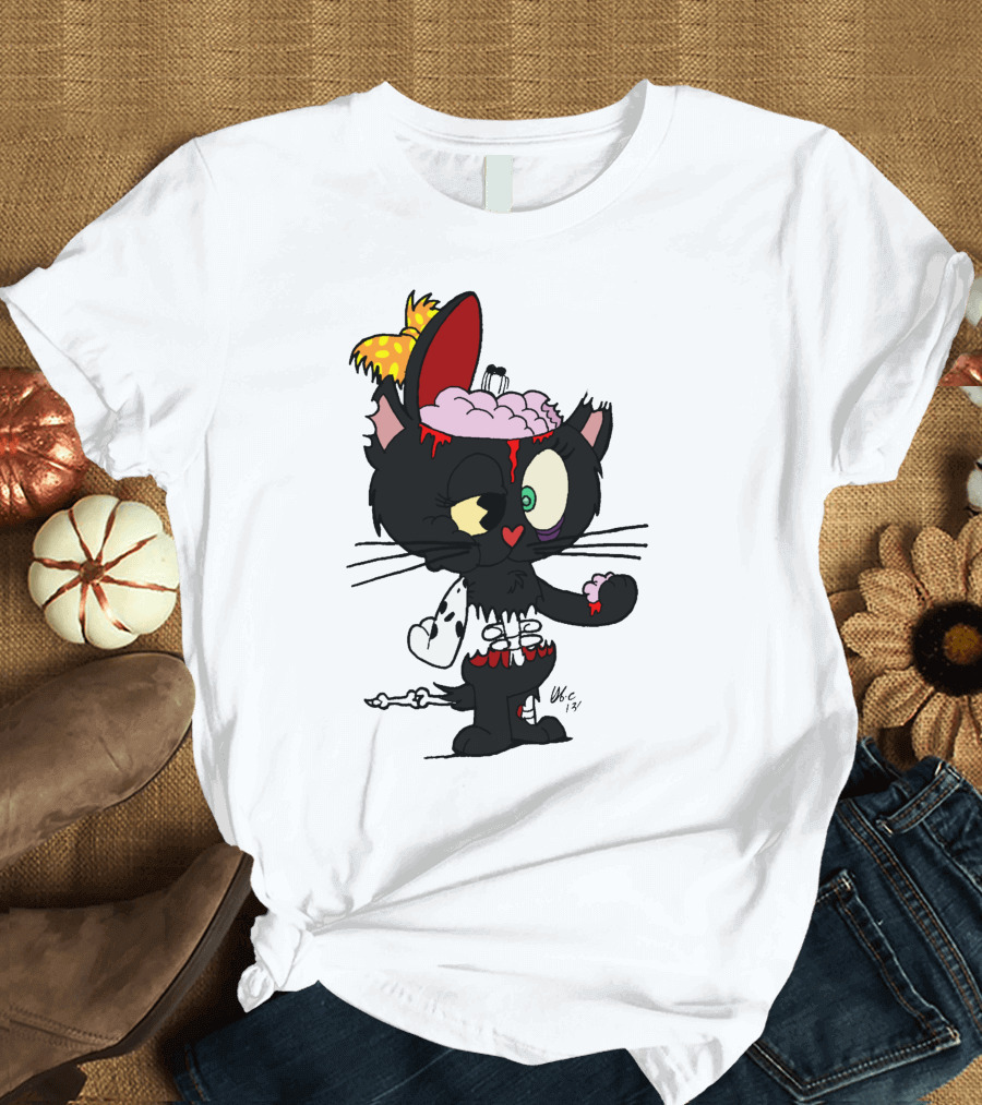 Kitzee Zombie Kitten with Exposed Brain and Bowtie T-Shirt