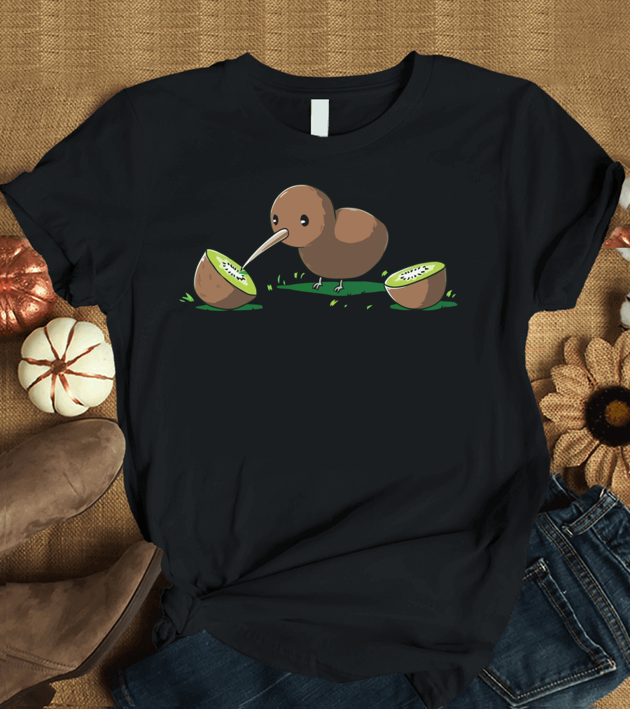 Kiwi Bird Eating Kiwi Fruit Cannibal Humor T-Shirt