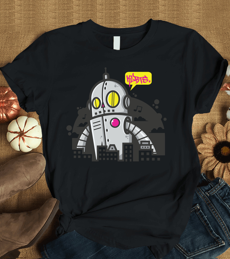 Klbts Robot with Yellow Eyes and Speech Bubble T-Shirt