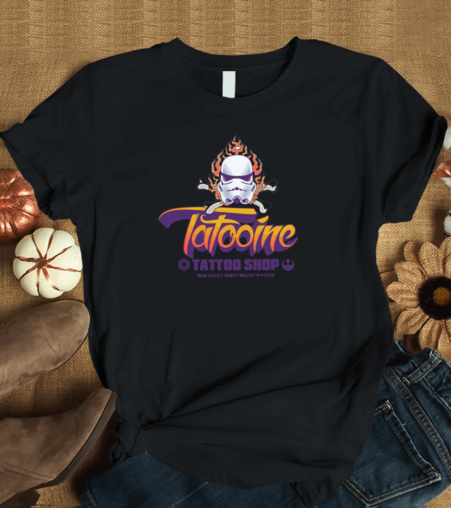 Tatooine Tattoo Shop Stormtrooper Helmet Fire T-Shirt