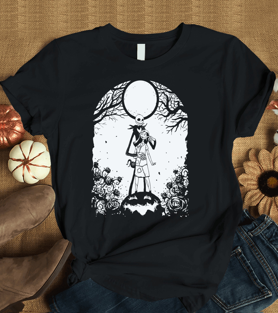 The Nightmare Before Christmas And Sit Together Now And Forever Jack and Sally Moonlit Scene T-Shirt